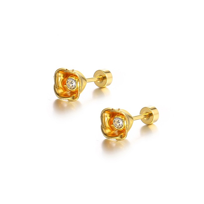 Pendientes chapados en oro de acero inoxidable con círculo hueco, aretes de diamantes individuales