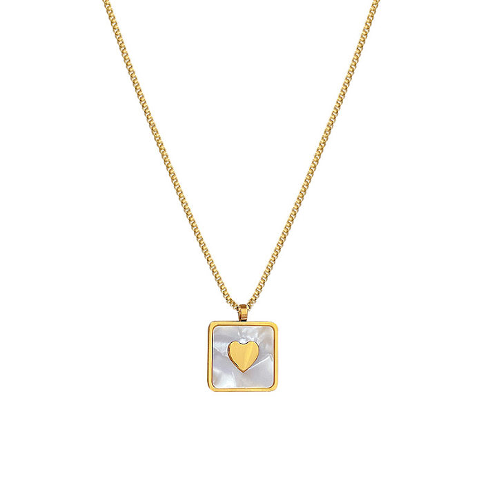 Lady Square Heart Shape Shell Stainless Steel Plating Pendant Necklace 1 Piece