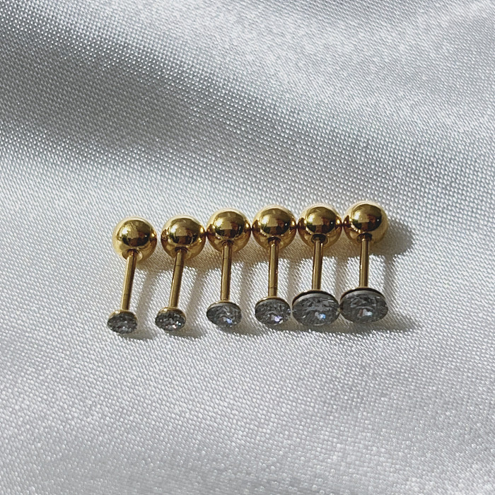 Pendientes chapados en oro con diamantes de imitación de acero inoxidable con incrustaciones redondas elegantes de 1 pieza