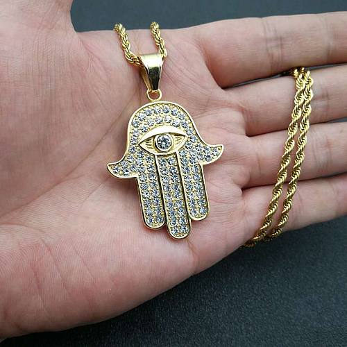 1 Piece Fashion Palm Stainless Steel Inlay Zircon Pendant Necklace
