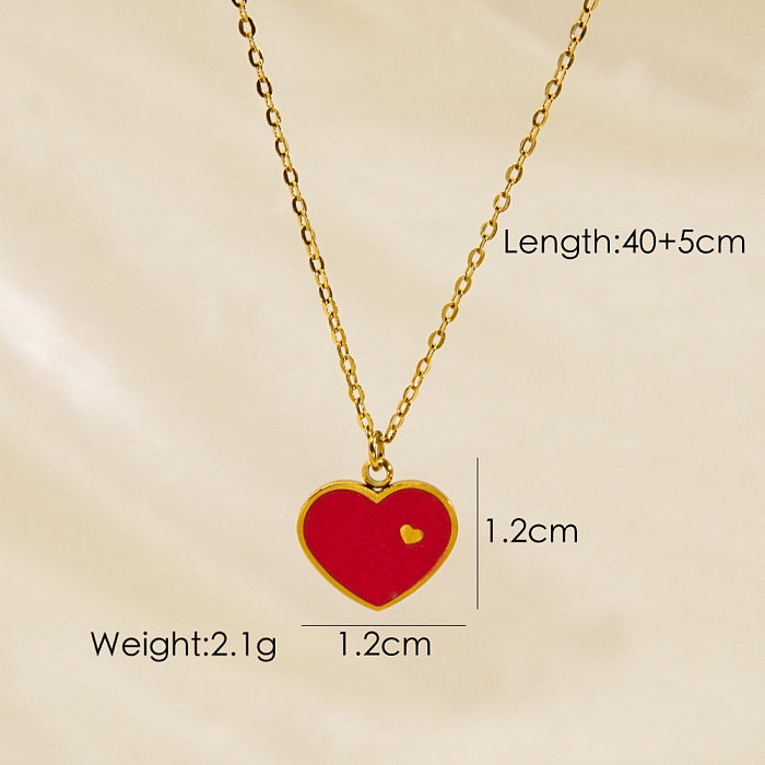Retro Oval Heart Shape Stainless Steel Plating Inlay Natural Stone Shell 14K Gold Plated Pendant Necklace