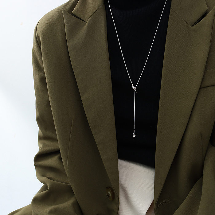 Colar de moda japonesa e coreana primavera e verão longo suéter corrente feminino popular geométrico atado borla aço inoxidável 18k ouro feminino m045