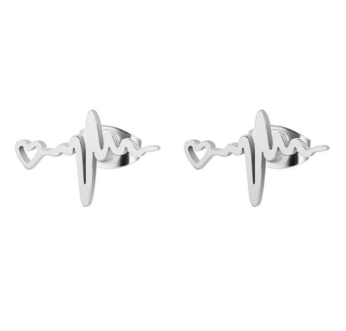 Fashion Electrocardiogram Stainless Steel  Ear Studs 1 Pair
