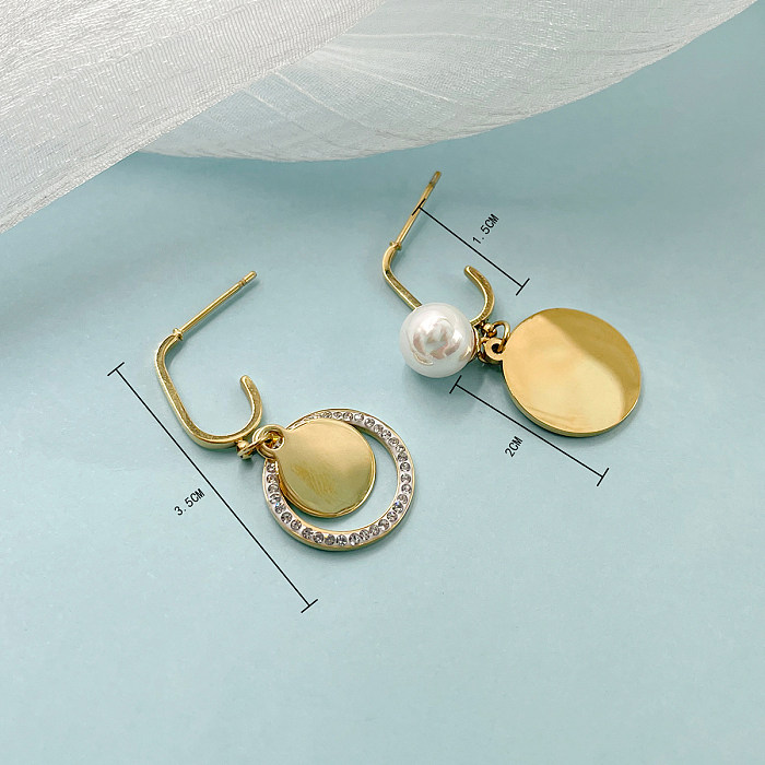1 Paar elegante, schlichte, geometrische Überzug-Inlay-Ohrringe aus Edelstahl mit Zirkon und vergoldet