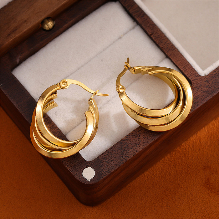 1 Pair Retro C Shape Round Plating Stainless Steel  18K Gold Plated Hoop Earrings