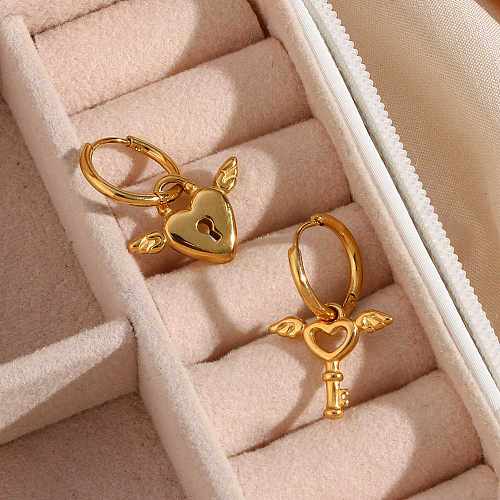1 paire de boucles d'oreilles pendantes en acier inoxydable plaqué or 18 carats, Style Simple et élégant, en forme de cœur, couleur unie