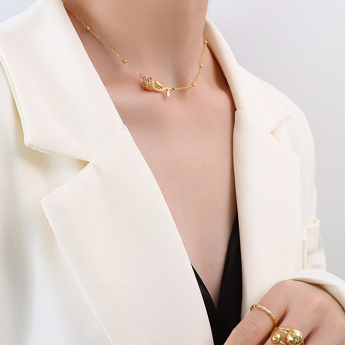 المختنق مجوهرات روز قلادة الإناث المتخصصة سلسلة الترقوة مزاجه بسيط قلادة من الفولاذ المقاوم للصدأ