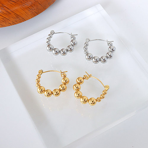 French Style Round Beads Stitching Geometric Stainless Steel 18k Gold Plated Earrings Wholesale