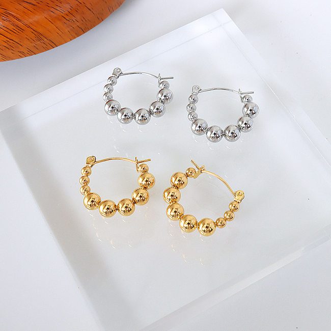Boucles d'oreilles en acier inoxydable plaqué or 18 carats, perles rondes de Style français, couture géométrique, vente en gros