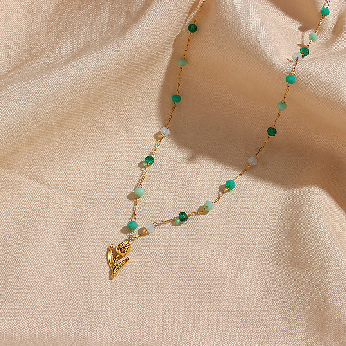 Modische Blumen-Edelstahl-Halskette mit Inlay-Perlen-Edelstahl-Halsketten