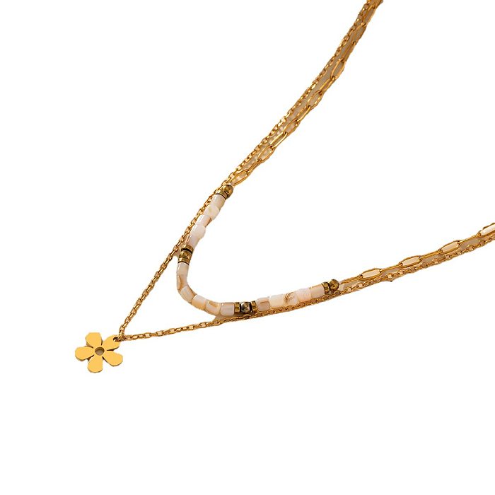 Elegante mehrschichtige Halsketten mit Blumen-Edelstahllegierung und 18-Karat-Vergoldung