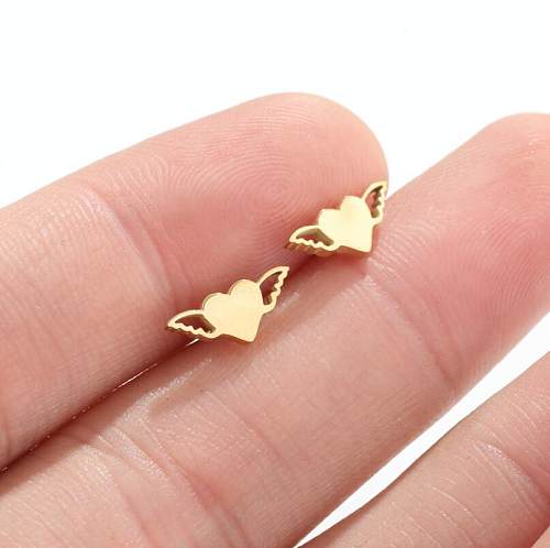 Fashion Heart Shape Wings Stainless Steel  Plating Hollow Out Ear Studs 1 Pair