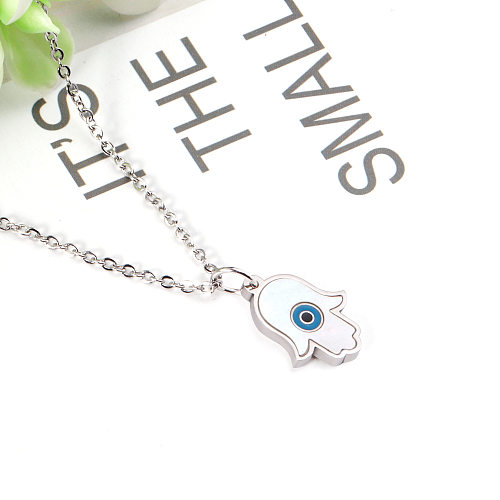 Fashion Devil'S Eye Hand Of Fatima Stainless Steel  Plating Pendant Necklace