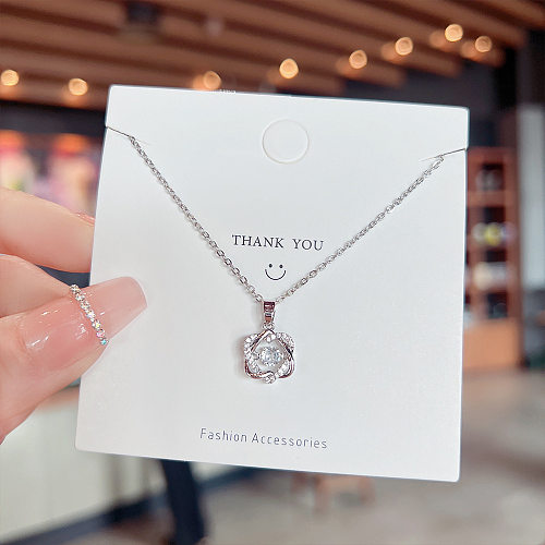 Simple Style Solid Color Stainless Steel Zircon Pendant Necklace In Bulk