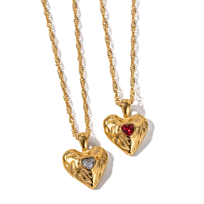 قلادة على شكل قلب بسيطة مطلية بالستانلس ستيل ومطلية بالذهب عيار 18 قيراط من الزركون