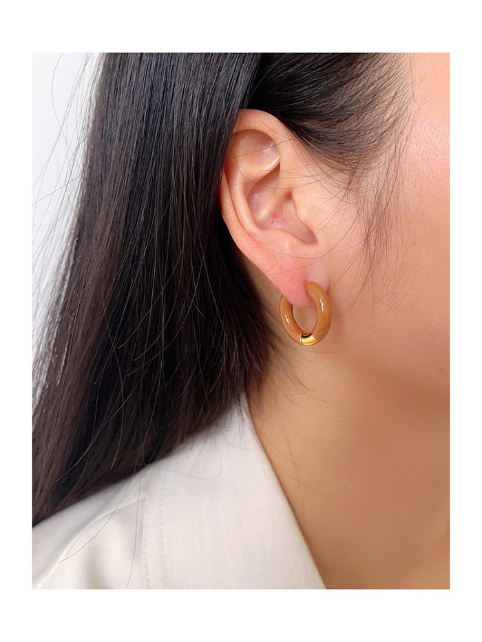 Schlichter Stil, runde Emaille-Ohrringe aus Edelstahl, 1 Paar