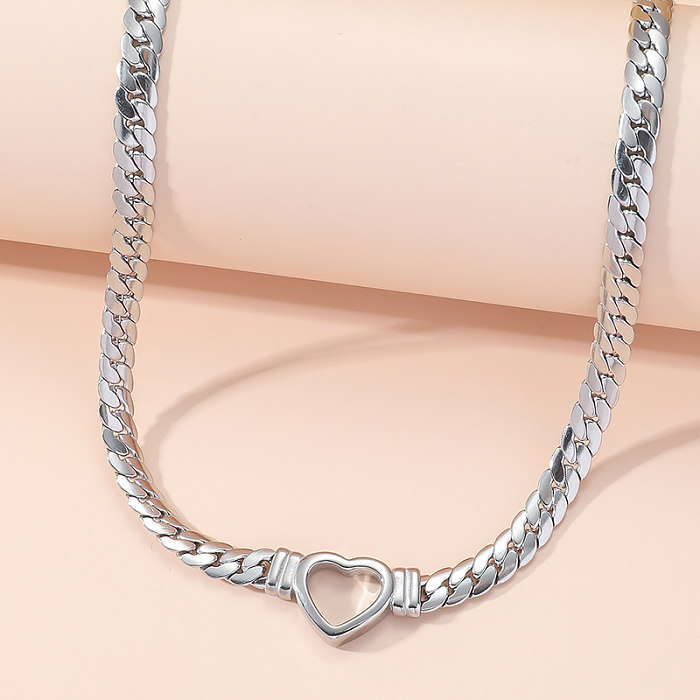 Elegant Luxurious Shiny Heart Shape Stainless Steel Polishing Plating 18K Gold Plated Necklace
