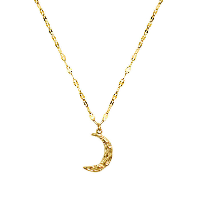 Retro Cute Crescent Pendant Clavicle Chain Stainless Steel  Moon Necklace