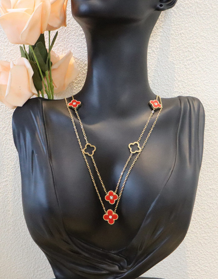 Einfache vergoldete Halskette mit vierblättrigem Kleeblatt aus Edelstahl