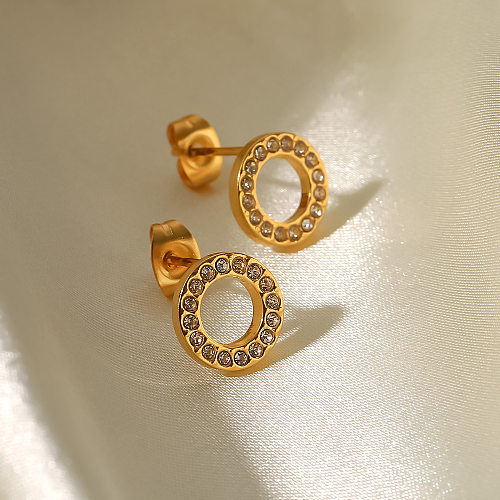 Simple Style Round Stainless Steel  Earrings Inlay Zircon Stainless Steel  Earrings