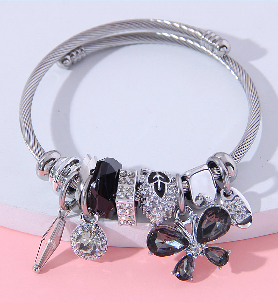 Fashion Butterfly Alloy Steel Inlay Rhinestones Bangle 1 Piece