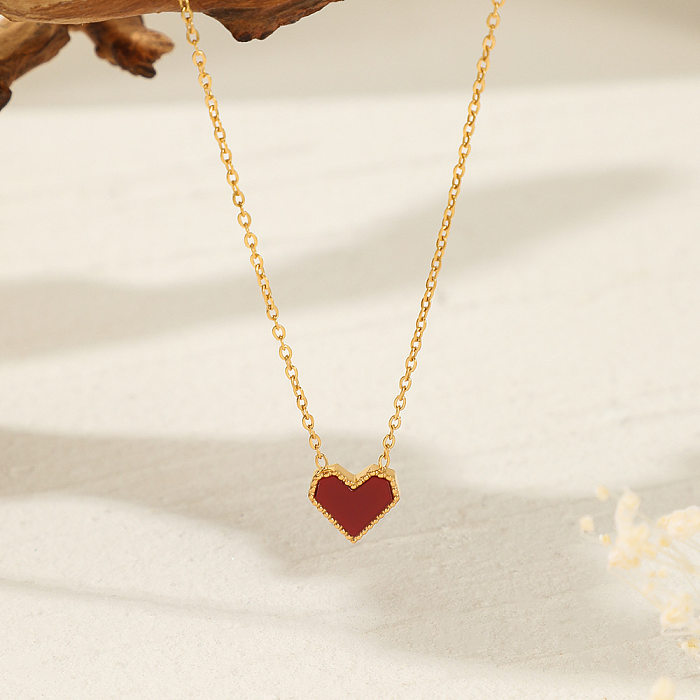 Simple Style Heart Shape Stainless Steel  Stainless Steel Inlay Rhinestones Pendant Necklace 1 Piece