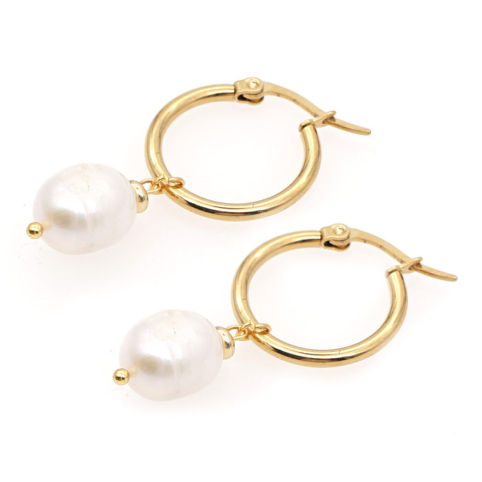 Simple Pearl Stainless Steel  Circle Earrings Wholesale jewelry