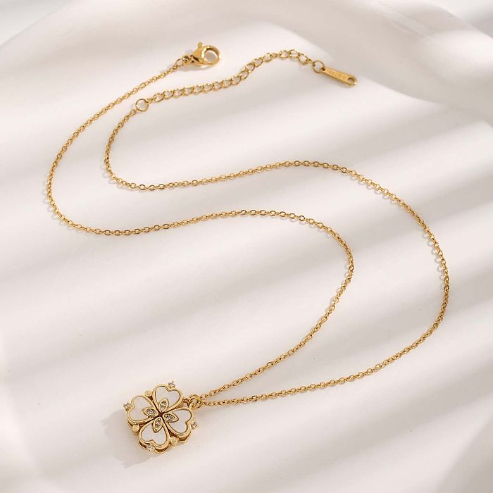 Glam Luxurious Simple Style Petal Stainless Steel Plating Inlay Zircon Gold Plated Pendant Necklace