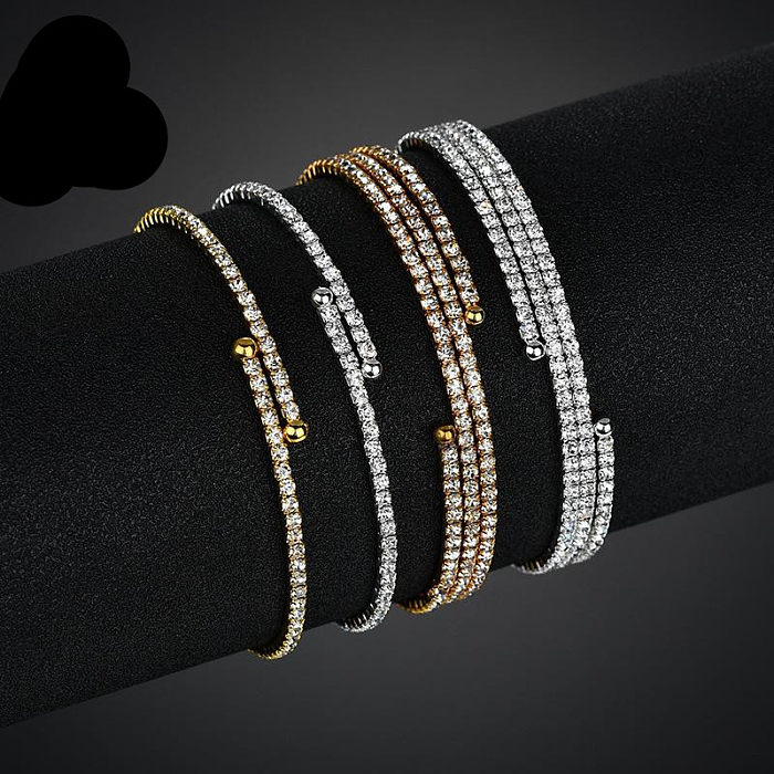 Bracelets et bracelets en acier inoxydable avec strass de tempérament géométrique pour femmes NHHF121495