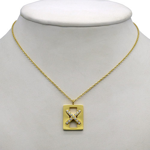 IG Style Letter Stainless Steel Hollow Out Inlay Zircon Pendant Necklace