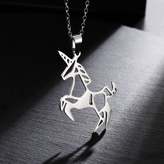 Streetwear Unicorn Stainless Steel  Gold Plated Pendant Necklace