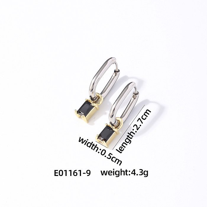 1 paire de boucles d'oreilles en forme de U, Style rétro Simple, incrustation rectangulaire en acier inoxydable et Zircon