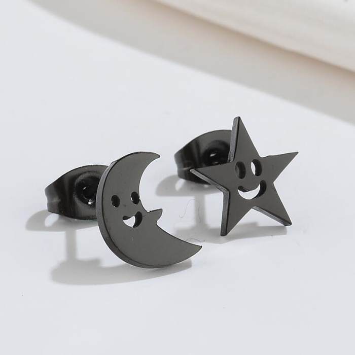 1 paire de clous d'oreilles en acier inoxydable, Style Simple, étoile et lune