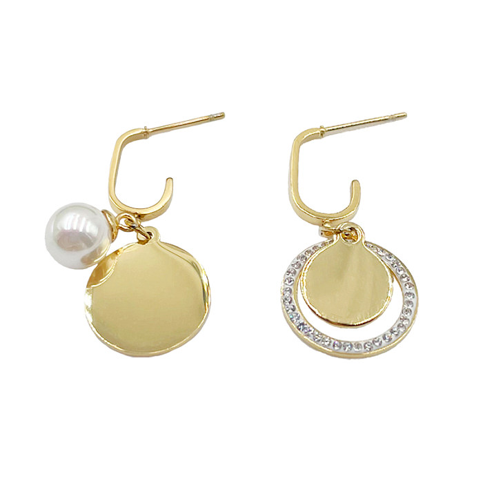 1 Pair Elegant Simple Style Geometric Plating Inlay Stainless Steel  Zircon Gold Plated Earrings