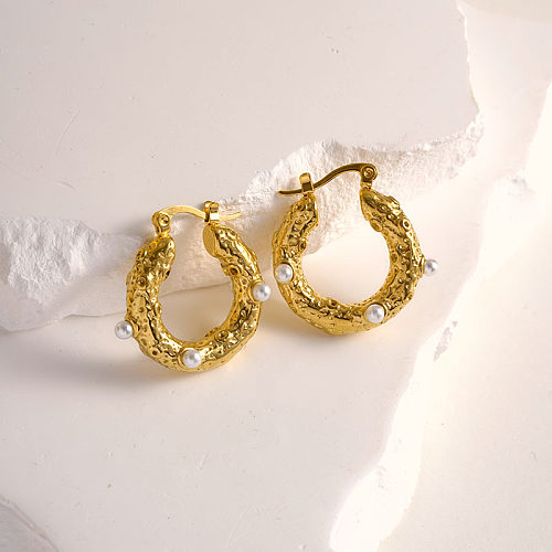 1 Pair Modern Style Classic Style U Shape Plating Inlay Stainless Steel  Zircon Gold Plated Earrings