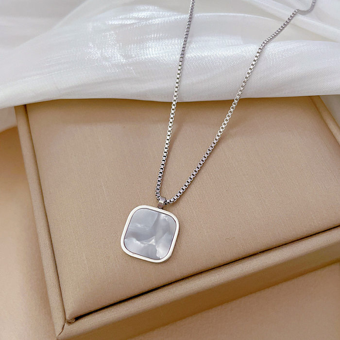 Simple Style Square Stainless Steel Copper Inlay Fritillary Pendant Necklace