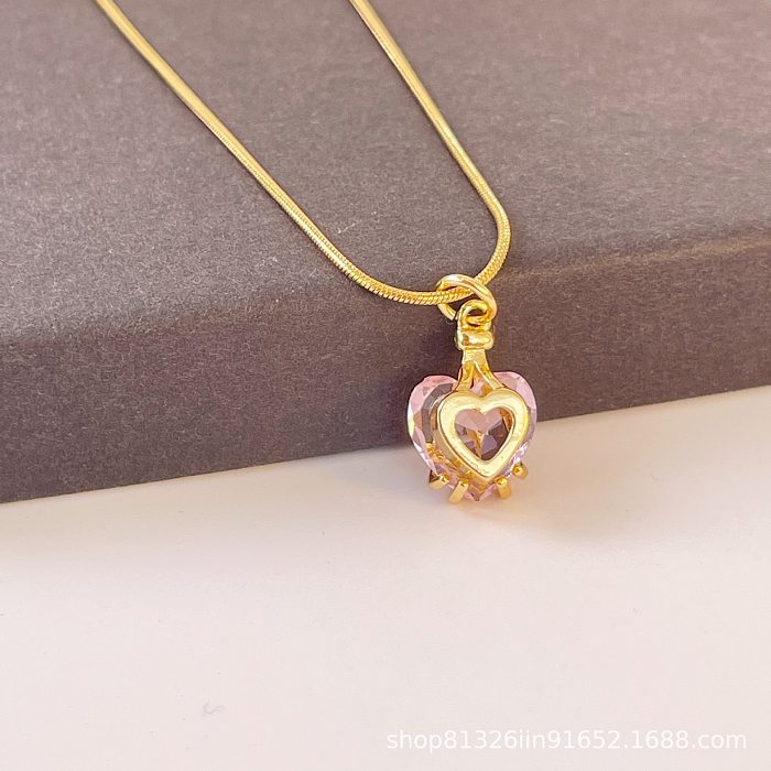 Cute Heart Shape Stainless Steel Plating Artificial Crystal Pendant Necklace 1 Piece