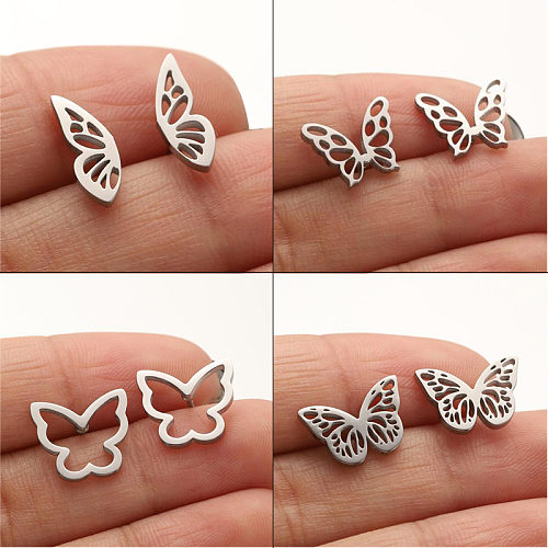 1 paire de clous d'oreilles plaqués en acier inoxydable Lady Butterfly
