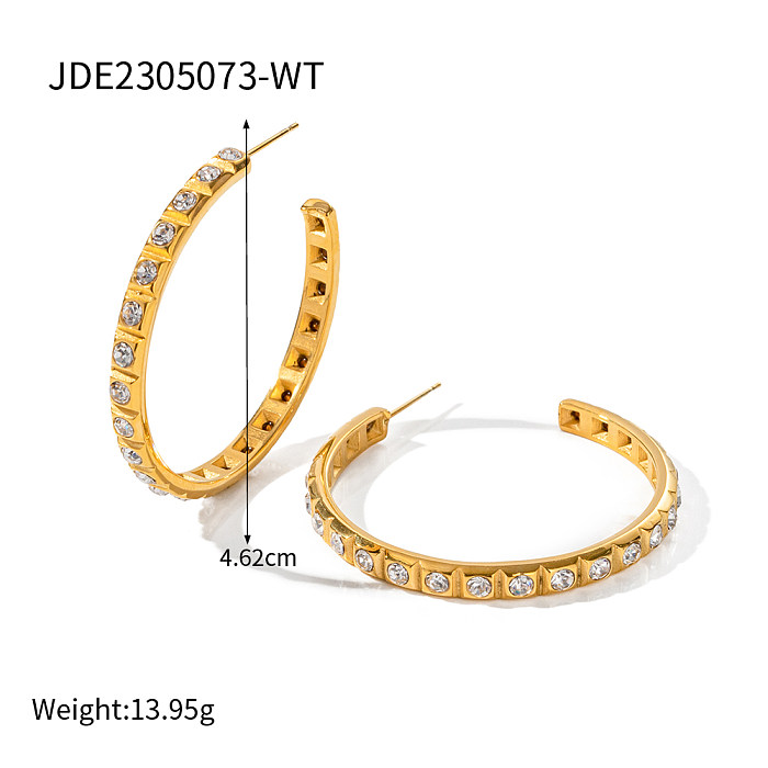 1 Pair IG Style Casual C Shape Plating Inlay Stainless Steel  Zircon 18K Gold Plated Ear Studs