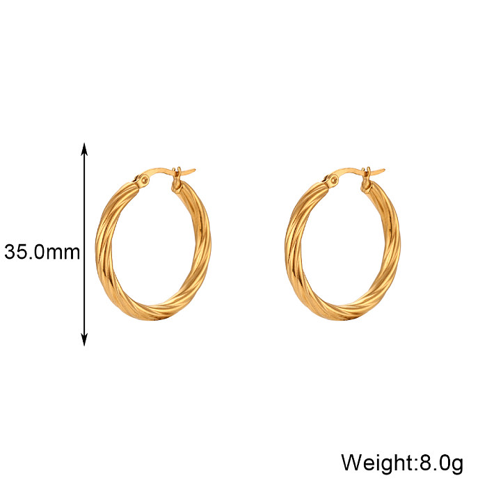 1 Pair Vintage Style Simple Style Round Stainless Steel  Plating 18K Gold Plated Hoop Earrings