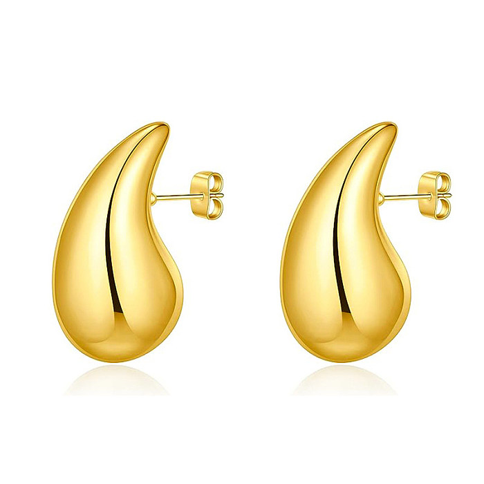 1 Pair Lady Water Droplets Plating Inlay Stainless Steel  Artificial Diamond 18K Gold Plated Ear Studs