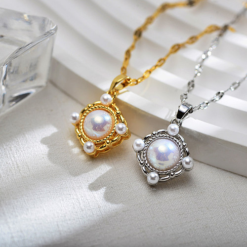 Streetwear Rhombus Edelstahl Kupferbeschichtung Inlay Künstliche Perlen 18K vergoldete Anhänger Halskette