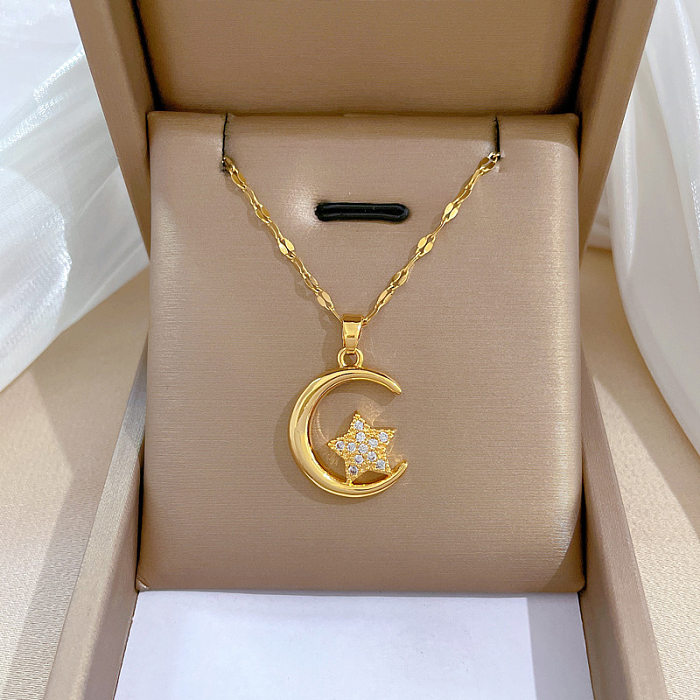 Simple Style Star Stainless Steel  Copper Inlay Artificial Diamond Pendant Necklace