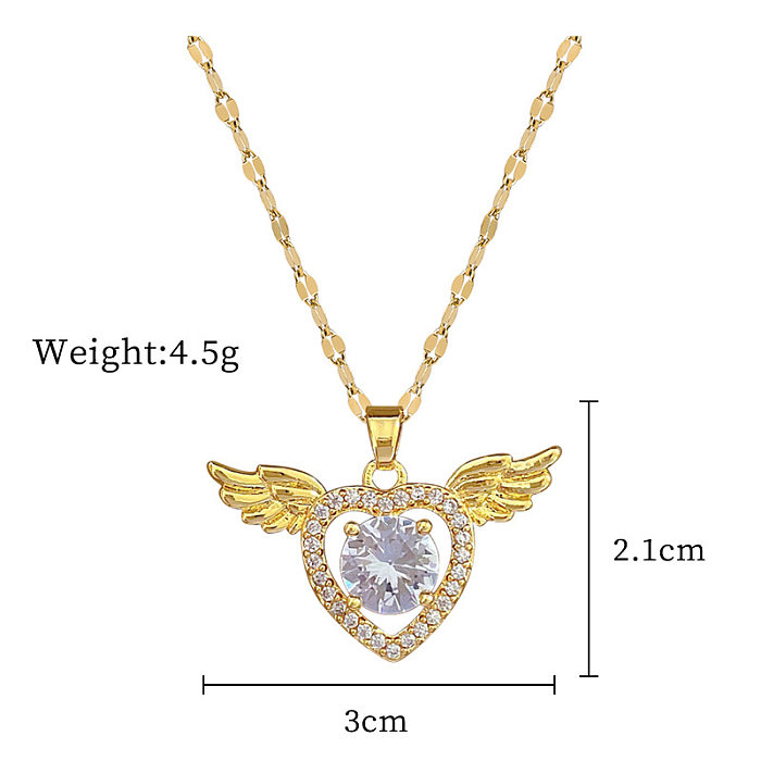 Simple Style Heart Shape Stainless Steel  Inlay Artificial Gemstones Gold Plated Pendant Necklace