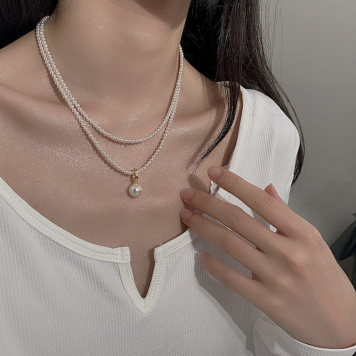 Baroque Style Geometric Artificial Crystal Sterling Silver Plating Artificial Pearls 24K Gold Plated White Gold Plated Necklace Pendant