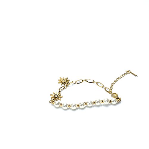 Cute Classic Style Flower Stainless Steel Imitation Pearl Bracelets In Bulk