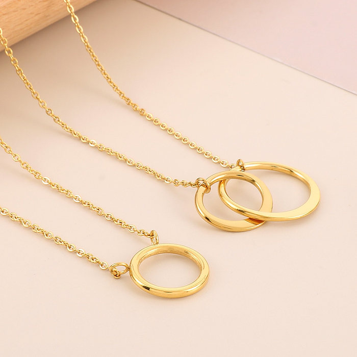 Simple Style Round Stainless Steel  Stainless Steel Plating 18K Gold Plated Pendant Necklace