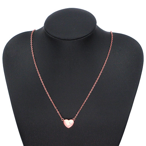Cute Sweet Heart Shape Stainless Steel  Plating Inlay Diamond Rose Gold Plated Necklace