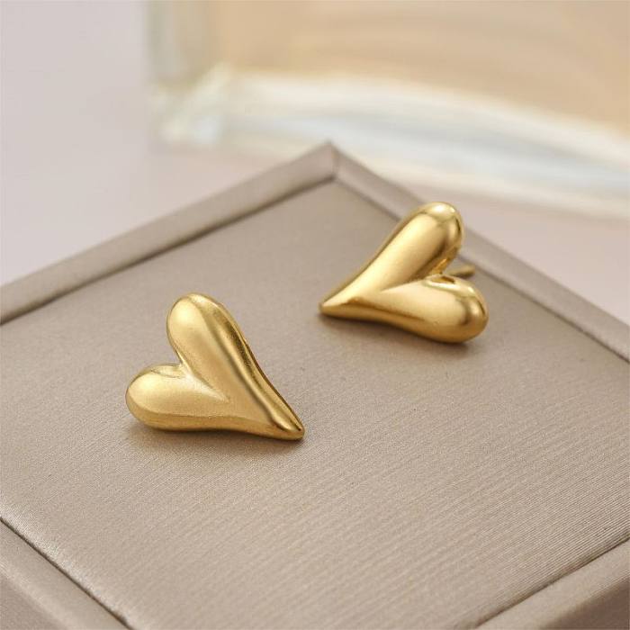 1 par de brincos de polimento em formato de coração romântico elegante estilo IG aço inoxidável 18K brincos banhados a ouro