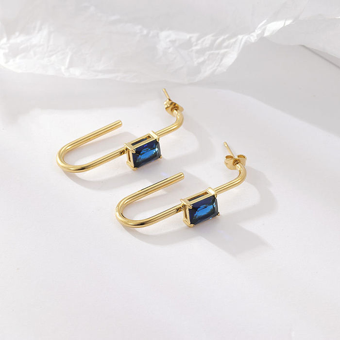1 Pair Classic Style Geometric Plating Inlay Stainless Steel  Zircon 14K Gold Plated Earrings